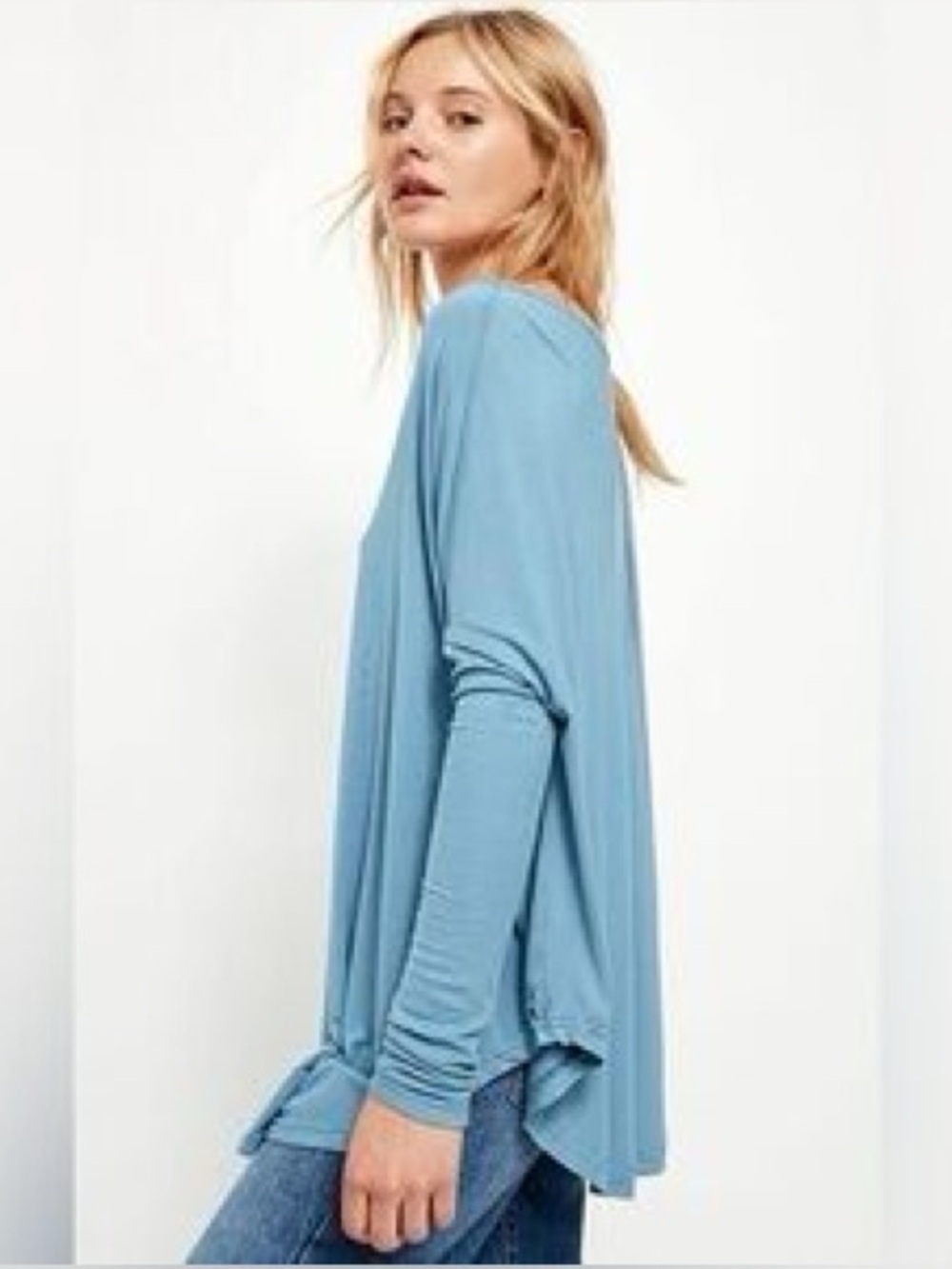 Free People - NWT Blue Mountain Long Sleeve Ribbed Sleeves V Neck Blouse Size XS